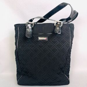 Vera Bradley Black Quilted Tote Bag Purse Shoulder Handbag Silver Hardware Large
